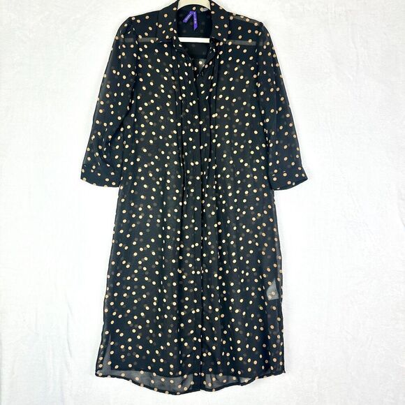 Seraphine Dresses & Skirts - Seraphine Sheer Polka Dot Midi Shirt Dress Size 2 Maternity Black Chiffon